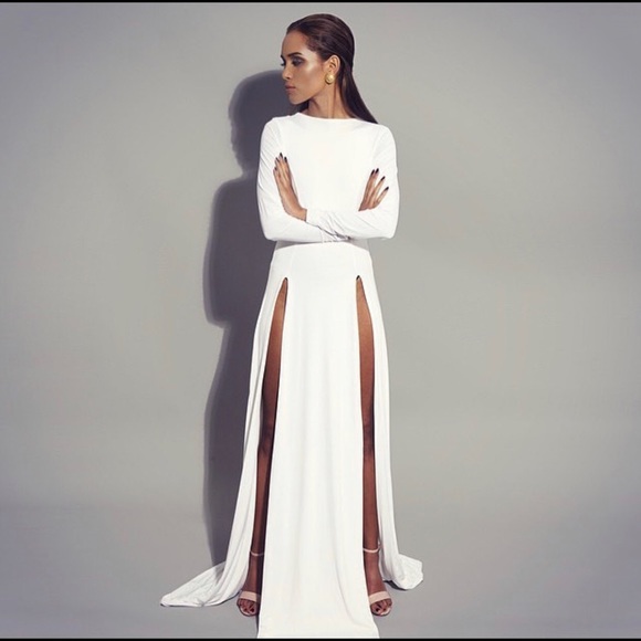 WHITE HIP HIGH SLIT GOWN ⁂ - Picture 1 of 3